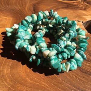 Turquoise beaded bracelets, set of five, stretchy with elastic bands